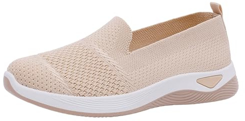 Xbemkste fritidsskor dam platt mun mångsidiga slip-on damskor slip-on sommarskor dam sneakers, Beige, 37 EU