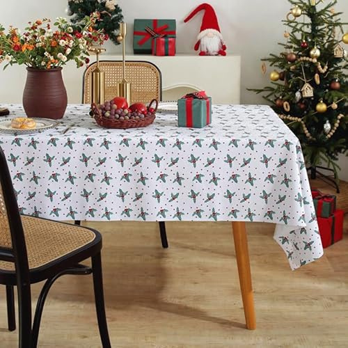 Tovaglia rettangolare per decorazione per festival, in PVC, impermeabile, a prova di fuoriuscite e olio, stile nordico, motivo bacche di agrifoglio, tovaglia in jacquard per sala da pranzo, cucina