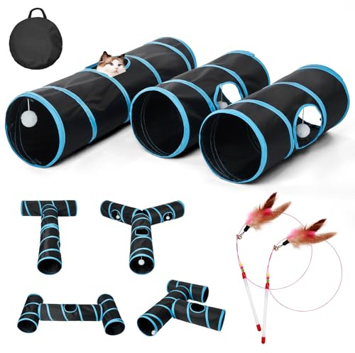 Odoland Faltbar Katzentunnel DIY Spieltunnel mit Ball Katzespielzeug Oxford Pet Play Tunnel Tube Haustiertunnel für Kätzchen Kaninchen – 90 cm, schwarz