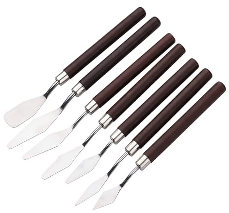 Rackii 7pc Red Palette Knife Set for Painting - Stainless Steel Spatulas for Acrylic, Oil, Mixing & Canvas Texturing. Essential Art Tools for Beginners & Professional Artists