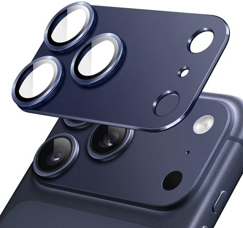 JETech Protection Objectif Caméra pour iPhone 17 Pro, Bleu intense | Verre Trempé 9H à Couverture Intégrale, Finition Métal Mat, Compatible avec Coque, Transparent HD