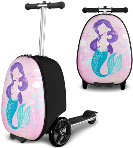 Baotree Scooter Suitcase for Kids, 2 in 1 Ride-on Luggage with Flash PU Wheels, Adjustable Handle & TPR Non-Slip Grip, Foldable & Lightweight, Ages 5-12