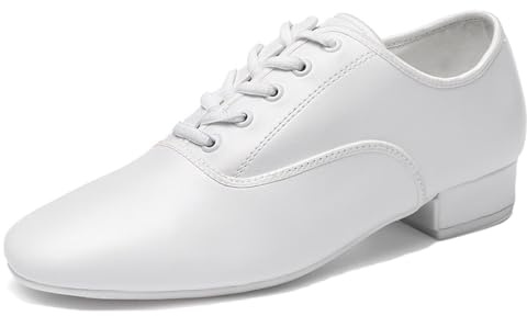 sekiueo Scarpe da Ballo Latino da Uomo con Suola in Gomma Scarpe Oxford per Sala da Ballo Salsa Tango Scarpe da Carattere,Bianca,38 EU