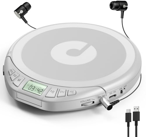Lecteur CD Portable : KOVCDVI Lecteurs CD avec écran LCD, Compatible CD-R/CD-RW/MP3, Prise Casque, Modes sonores BBS/Pop/Rock/Jazz/Classic, Argent