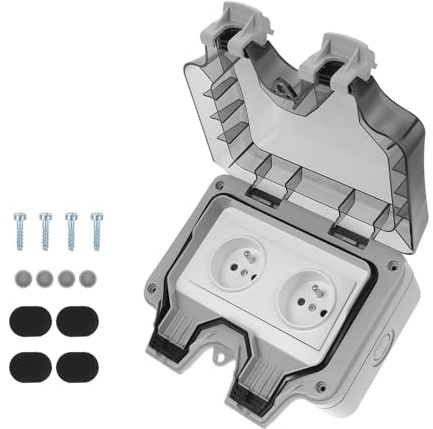 Alipis Caja Protectora de Enchufe Ip66 de Abs para Exteriores, Doble Ranura Europea, Tapa para Enchufe de Pared, Resistente a Lluvia y Polvo, para Uso en Ambientes Húmedos, 1 Unidad