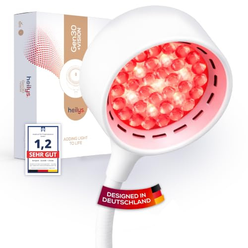 heilys® Gen30 LED Rotlichtlampe mit 6 Wellenlängen (630–850 nm) | Rot- & Nahinfrarotlicht Lampe mit Vision-Modus 670 nm | Stufenweise höhenverstellbar, Pulsmodus (Weiß)
