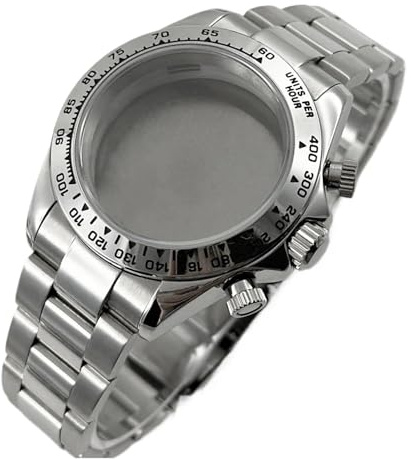 NMASDUYPU Klockfodral Klocktillbehör Safirkristall Vattentätt fodral VK63A VK64 Urverk for Med armband(Silver)
