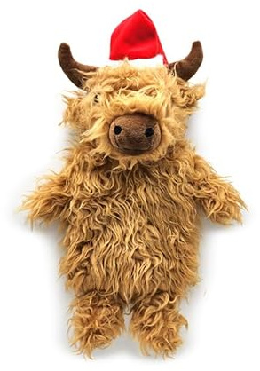 Puckator Christmas Highland Coo 1L Hot Water Bottle with Plush Cover - Hot Heat and Ice Cold Cool Pack Packs Bag Bottles for Sport Injuries Knee Back Pain - Bed Warmer - Wellness Health Products