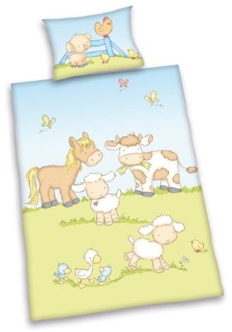 Herding Baby Best Kleinkinder-Bettwäsche-Set, Jana Bauernhof Tiere Wendemotiv, Bettbezug 100 x 135 cm, Kopfkissenbezug 40 x 60 cm, Baumwolle/Renforcé
