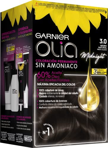 Garnier Olia coloración permanente con aceites florales de origen natural sin amoniaco para un olor agradable - Negro Natural (Midnight) 3.0
