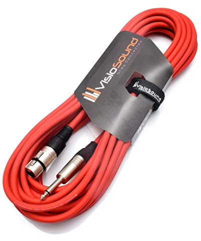 Female XLR to 6.35mm 1/4 Mono TS Jack Lead Mic Signal Cable (Red, 10m) | Noiseless OFC Signal, Audio, Microphone Cable / 6 Colours