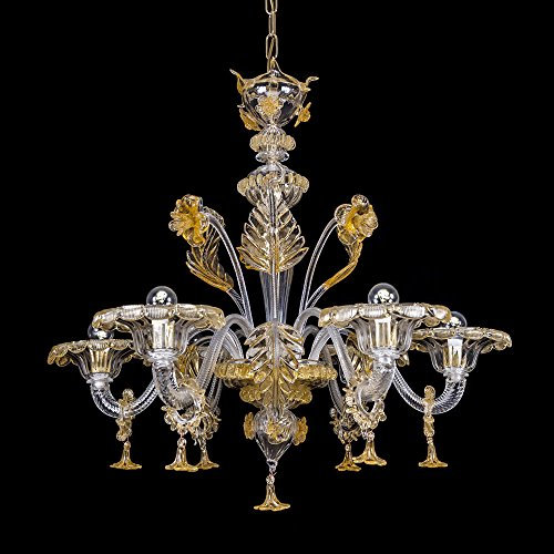 Pegaso Kronleuchter aus Murano-Glas 6-armig golden bernsteinfarbenen
