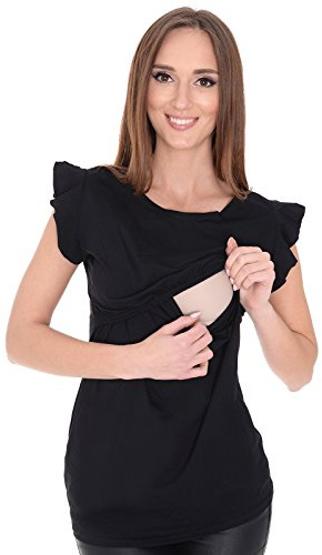 Mija - Camisa Elegante y Coqueta de Maternidad y Lactancia Manga Corta Emily 7139 (EU40 / L, Negro)