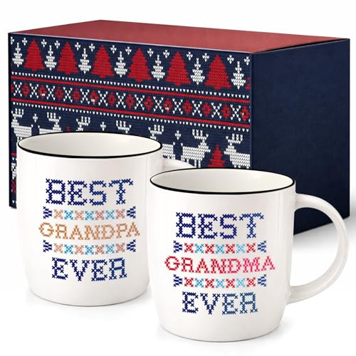 Triple Gifffted Tassen Motiv Beste Oma und Bester Opa Zum Geburtstag, Jubiläum, Hochzeitstag, Weihnachten Geschenk Großeltern mit Geschenkbox, Muttertag, Vatertag, Goblin, 380 ML