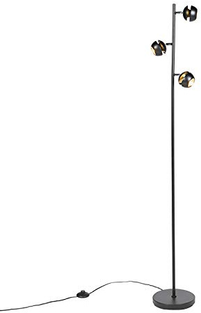 Qazqa Modern Stehleuchte, Stehlampe - Buell - Schwarz Gold, max. 35W, Geeignet für LED, 3-flammig, 150cm, Ideal als Wohnzimmerlampe