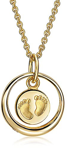 Xaana Taufkette Taufring mit Zirkonia und Babyfüße-Einhänger aus 333er Gelbgold incl. vergoldeter Silberkette 36-38cm AMZ0485