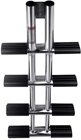 Hoffen 4 Step Dive Ladder, Stainless Steel, Telescopic, Heavy Duty, Silver, 600 lb Capacity, 35 Inch Height, 13.75 Inch Width