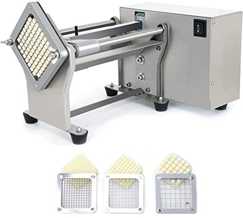 NJTFHU French Fry Potato Cutter Machine Electric Cutting Slicer Chipper Automatic Potato Cutter with 3 Sizes of Replaceable Blades Stainless Steel for Commercial Industrial Kitchen Restaurant Use