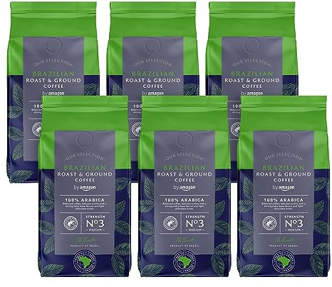 by Amazon Caffè tostato e macinato Brasiliano, Tostatura media, 227g, Confezione da 6 - Certificato Rainforest Alliance