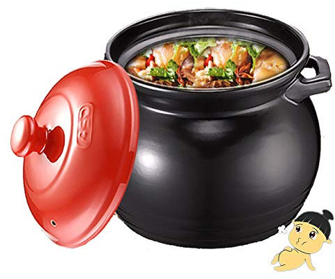 YISUPP Health Round Ceramic Stone Pot, Slow Cookers Pot Large Capacity Kitchen Soup Pot Casserole Porridge Gas High Temperature,Black-1.7L