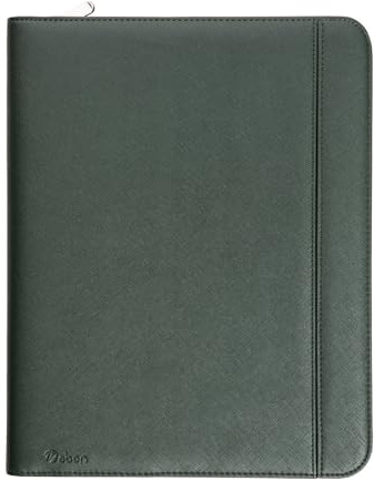Vebon® Schreibmappe A4 Paris mit Reißverschluss & Ringbuch, Grün | Langlebiger Reißverschluss, extra Stauraum, Laptopfach mit Befestigungsgurt, wasserabweisend, Klemmbrett, zeitloses Design