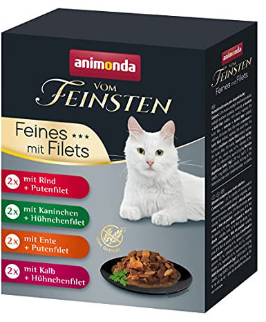 animonda vom Feinsten Katzennassfutter Selection mit Filets, 8 Portionsbeutel (8 x 85 g), getreidefreies Katzenfutter nass ohne Zucker, mit fleischigen Zutaten, Sortenmix