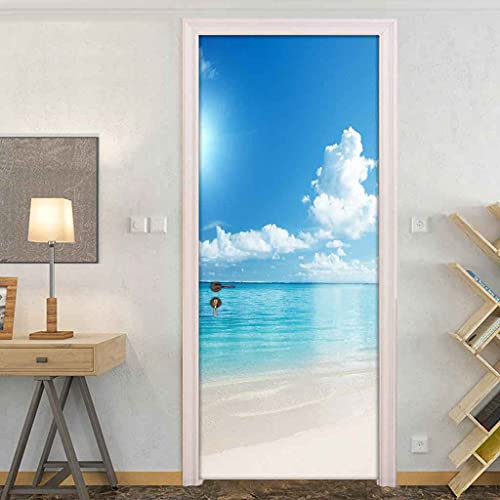 CUUDBP 3D Türaufkleber Selbstklebendes Türposter - Strand Blauer Himmel Muster 77X200Cm- Fototapete Türfolie Poster Tapete - Pvc Abnehmbar Türposter Türtapete Wandbild Für Wohnzimmer Büro