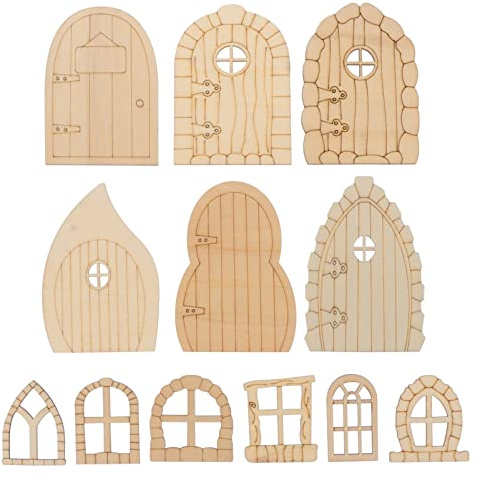 Sewroro Wooden Garden Door Decoration 10 Inch Unpainted Fairy Doors for DIY Craft Projects and Home Miniature Dollhouse Accessories