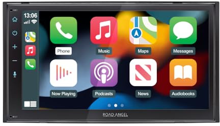 Road Angel RA-X621BT, Radio estéreo para coche, con Apple Car Play, Android Auto, pantalla táctil capacitiva de 7 pulgadas, Bluetooth, Spotify, Waze, navegación por satélite y color negro
