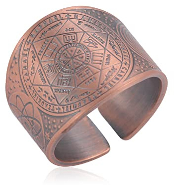 Bague Sceau des Sept Archanges - Biblique des 7 Saints Anges, Talisman Amulette Ouverte en Cuivre, Bonne Chance Protection, Bijoux Religieux, Cadeaux pour Homme Femme (Rouge)