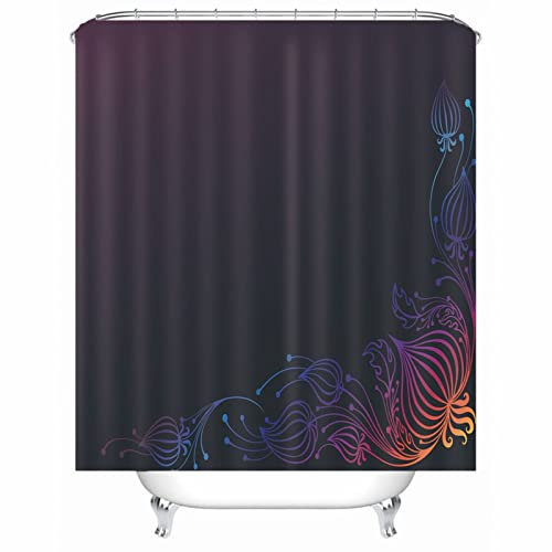 EHOMERY Duschvorhang Dachschräge Badewanne Duschrollo Ersatz Blumenmuster Polyester Dunkelviolett Rostfreie Ösen Und 12 Hakenringe, 180X200Cm