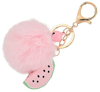Asudaro Plüsch Schlüsselanhänger, Süßer Plüsch Pompom Ball Weich Keychain Handtaschenanhänger Dekor Mode Eleganz Schlüsselanhänger Kreative Frucht Schlüsselring Ornament Anhänger Zubehör Wassermelone