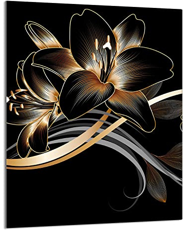 DarHaus Herdabdeckplatte einteilig 40x52 cm Ceranfeld Abdeckung Glas Spritzschutz Abdeckplatte Glasplatte Herd Ceranfeldabdeckung Deko, Orchidee Schwarz