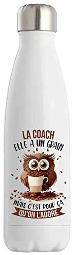 Bouteille Isotherme La Coach Sportif Chouette Café | Idée Gourde Cadeau Travail Métier Sport Collègue Femme Anniversaire Noël