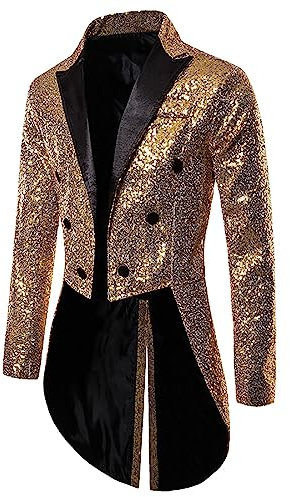 Steampunk Herren Pailletten Jacke- Gothic Frack Herren Mantel Glitzer -Punk Gehrock Herren Mittelalter Mäntel Smoking für Männer Halloween Kostüm Karneval Party Nightclub Show Cosplay Kleidung