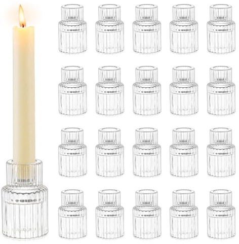 Romadedi Ljushållare i glas för ljusstake – 20 st genomskinliga små avsmalnande bröllop juldekor bulk för ljusstakar festbord vardagsrum middag advent present mittpunkt dekoration