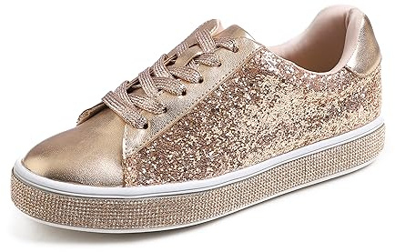 Feversole mode, gnista, plattform, strass, fest, semester, bröllop, sneakers, Roséguld, 40 EU