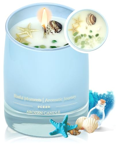 AROZEN Ocean Scented Candle for Women, 10oz Soy Wax Beach Home Candle Gift