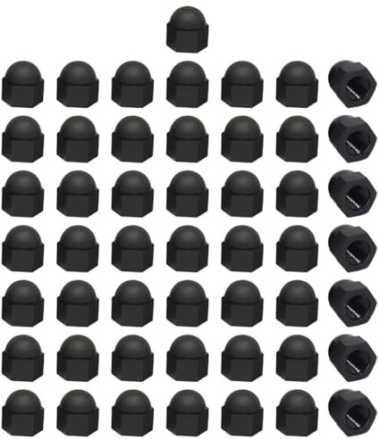 50 Pieces M6 Nylon Acorn Nut Plastic Bolt Nut Caps Inner Threaded Cap Nuts Hex Cap Nut Inner Threaded Protection Cover Acorn Dome Nuts Decorative Cap Nuts for Screws Bolts, Black