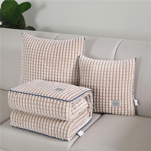 Hixingo Reisedecke und Kissen 2 in 1, Reisedecke mit Kissen Set Multifunktionale Reise Decke und Kissen 2 in 1 Weichem Flugzeug Verwandlungskissen für Urlaub, Camping (Khaki,40 * 40cm)