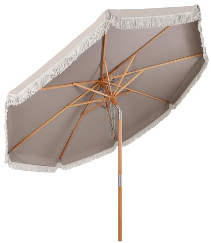 Sekey® Sonnenschirm mit Quasten 300 cm Holz-Sonnenschirm Marktschirm Gartenschirm Terrassenschirm Rund UV50+