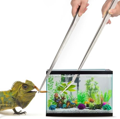 Extra lange Futterzange für Reptilien, Edelstahl, langer Griff, Terrarium-Pinzette, Aquascaping-Werkzeug, Aquarium-Pinzette zum Füttern von Reptilien, 48 cm, 2 Stück