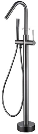 WRJAHCG Freistehende Badewanne Standarmatur Freistehende Einzelgriff Wannenarmatur Messing Standarmatur Mit Handbrause Und 360° Drehen Auslauf,Grau