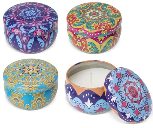 Deliex - 24 Velas perfumadas aromáticas. Velas ambientador decorativa y perfumada en latas 4 modelos. Detalles para invitados bodas (24 UNIDADES)