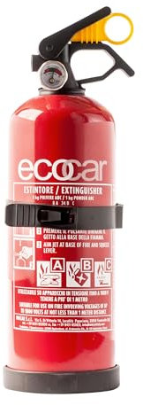 ecocar - Estintore 1kg in Polvere Omologato EN3 per Auto, Casa, B&B, Camper e Ufficio - con Manometro e Supporto Incluso