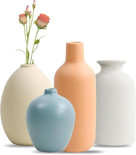 QUTHZZHY Keramikvasen-Set 4, Kleine Bunte Vasen Keramik, Modern Matte Vasen für Pampasgras Deko, für Wohnzimmer Hochzeit Abendessen Tisch Party Büro und Schlafzimmer