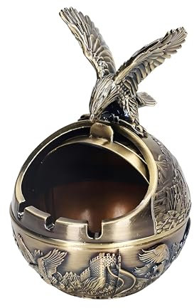 Stylitzy Cendrier vintage avec couvercle pour cigarettes, en métal coupe-vent, sans fumée et inodore pour intérieur et extérieur, sculpté à la main - Cadeau fantaisie pour la maison et le bureau