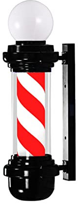 Luz de Poste de barbero de 68 cm, Letrero Abierto de peluquería, Tiras LED giratorias de barbería, Color Negro, Blanco y Azul, Resistente al Agua, Ahorra energía, Montaje en Pared, Rojo y Blanco