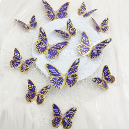 Palumma Lot de 12 autocollants muraux 3D en forme de papillon violet - 2 tailles - Décorations de fête sur le thème des papillons - Décorations de fête sur le thème des papillons pour anniversaire,