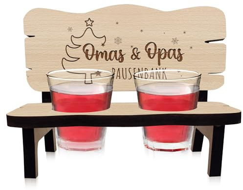 Schnapsbank mit Gravur für Oma und Opa als Weihnachtsgeschenke, Schnapslatte mit 2 Gläsern, Pausenbank für Großeltern, Sinnvolle Geschenke für Oma Opa(Weihnachten)